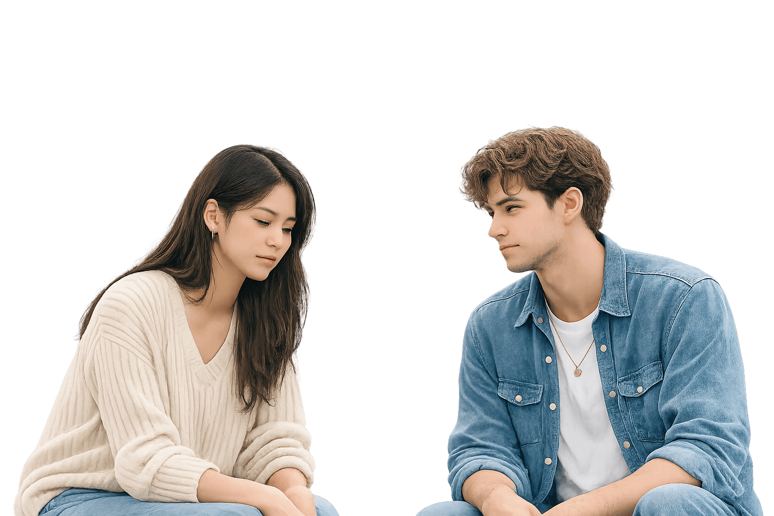 Two people sitting in an awkward silence after their conversation stalls
