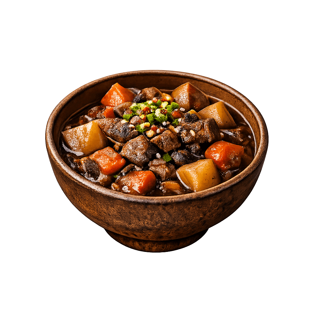 Bowl of hearty Chinese stew with meat and vegetables